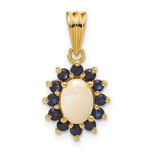 14k Yellow Gold Genuine Opal & Sapphire Sept. Birthstone Necklace Charm Pendant